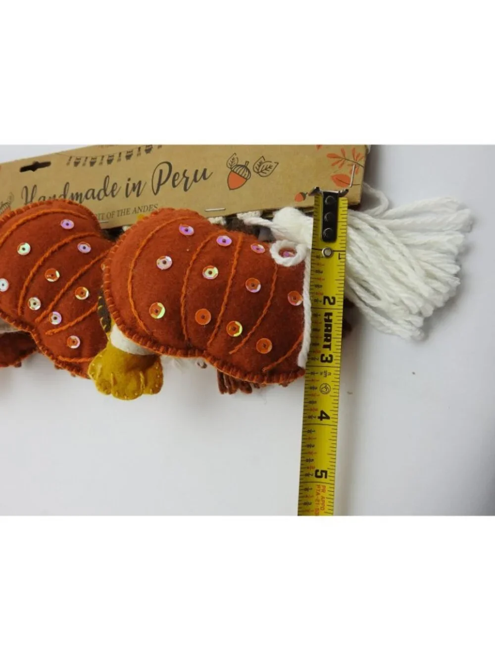 Handmade In Peru Fall Owl Garland 7 Ft Felt Pumpkin Sequin Autumn Decor